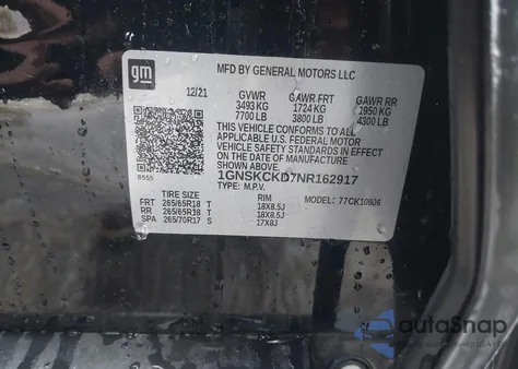 2022 Chevrolet Suburban 4Wd Lt из США, поврежденный, VIN 1GNSKCKD7NR162917